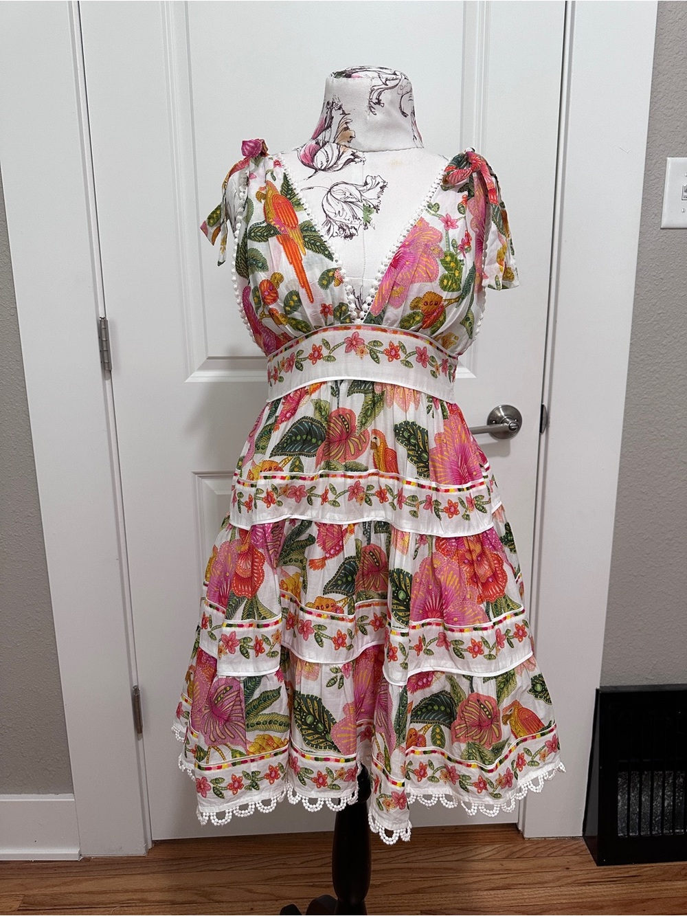 FARM Rio Off-White Macaw Bloom Mini Dress